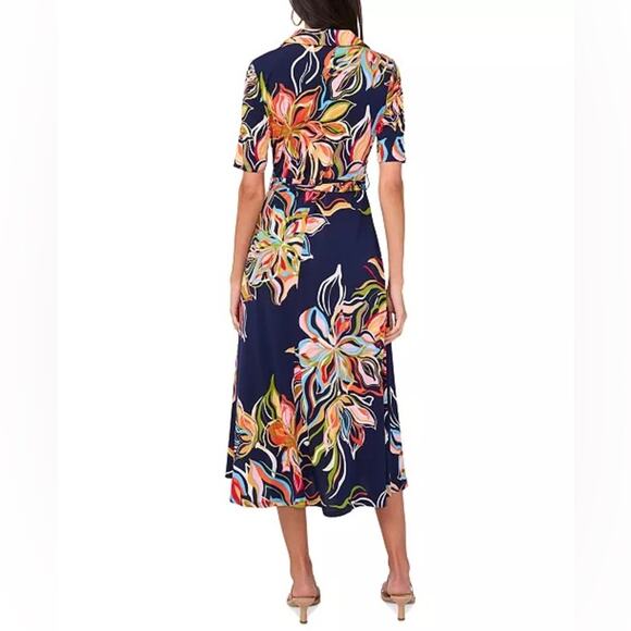 MSK Women's Floral Printed Short-Sleeve Tie-Waist Jersey Dress Sz M - Picture 5 of 9